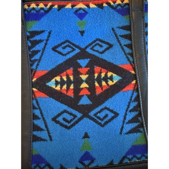 PENDLETON Shoulder Tote Bag Purse Wool Leather Trim Southwestern Aztec Print - Picture 2 of 6